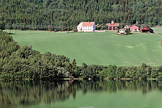 挪威,湖,漂亮,农田,风景,大幅,尺寸