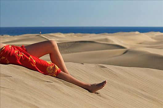 女人,沙丘,大卡纳利岛,加纳利群岛,西班牙,欧洲