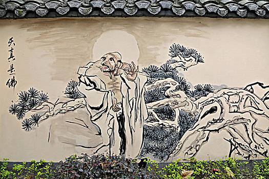 磁器口古镇磁正街民俗文化长廊壁画,天真是佛