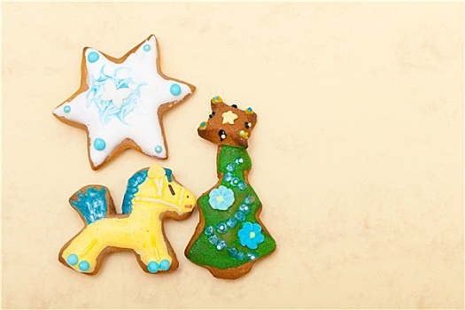 姜饼,蛋糕,小马,圣诞树,星,糖衣,装饰,褐色
