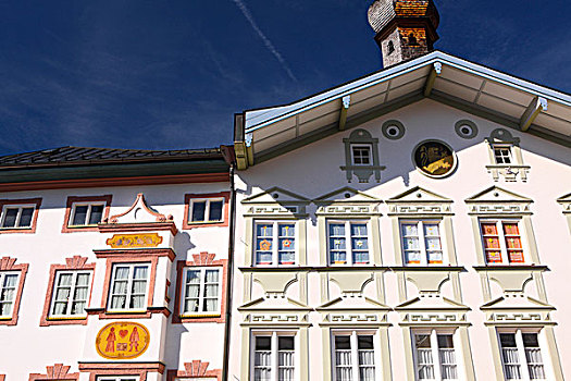 壁画,粉饰灰泥,建筑外观,巴特特尔茨,上巴伐利亚,巴伐利亚,德国