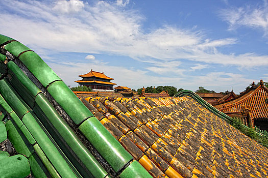 故宫里的宫殿琉璃瓦房顶与宫殿群