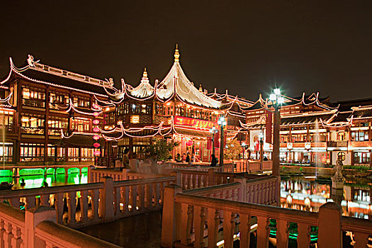 亭子,花园,夜晚,上海,中国