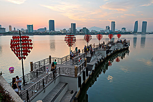 日落,上方,河,岘港,中心,越南,亚洲