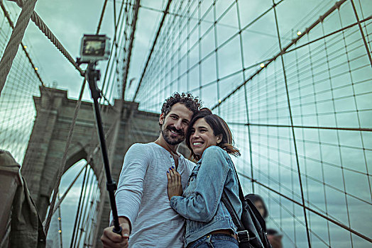 情侣,布鲁克林大桥,棍,纽约,美国,北美