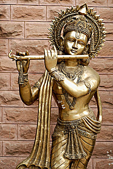 青铜,雕塑,神,演奏,笛子,新德里,印度