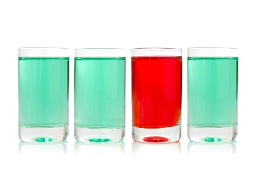玻璃杯,绿色,红色,液体