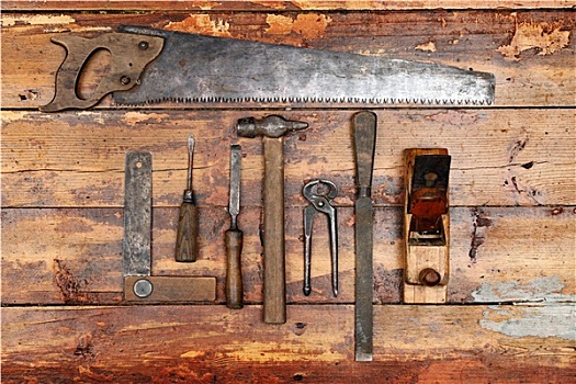 老,旧式,手工工具,木质背景