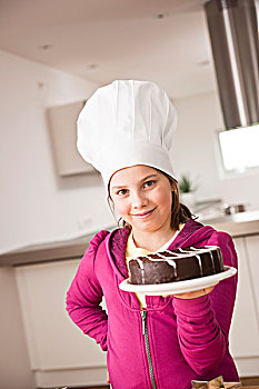 女孩,帽子,展示,巧克力,蛋糕