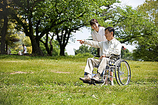 老人,轮椅,护理,女人