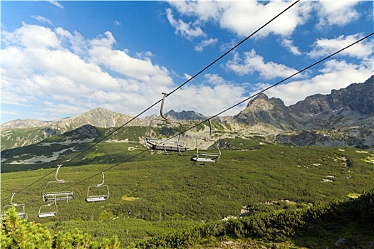 风景,山,夏天,滑雪缆车,蓝色背景,天空,背景