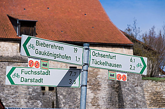 自行车,路标,自行车道,靠近,弗兰克尼亚,巴伐利亚,德国