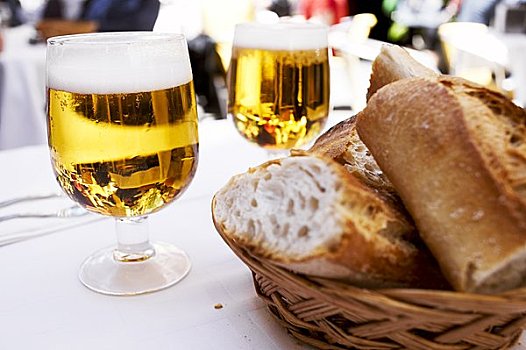 啤酒,面包,桌子,西班牙