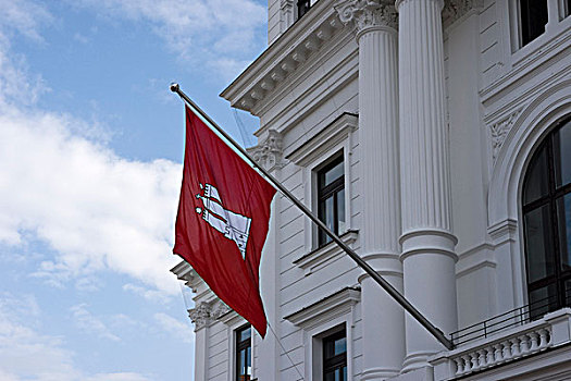 市政厅,阿尔托纳,旗帜,汉堡市,德国,特写
