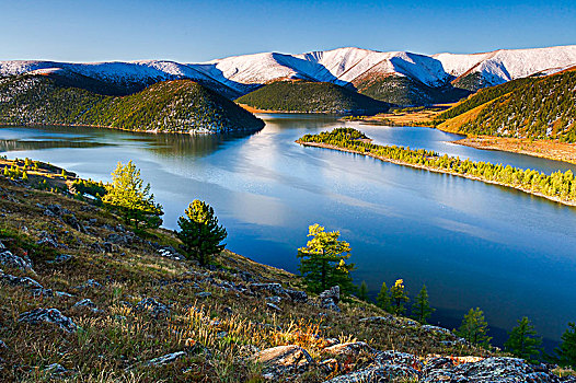 湖,雪山,蒙古,亚洲