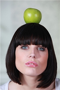 女人,拿着,苹果,头部