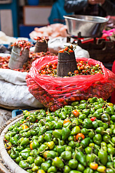街头摊贩,果蔬,泰米尔,加德满都,尼泊尔
