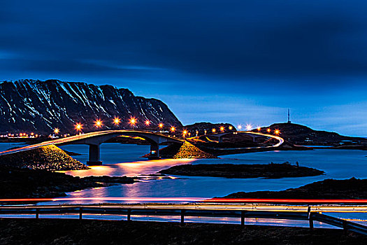 光亮,桥,乡村,罗弗敦群岛,挪威,欧洲