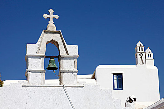 钟,塔,小,教堂,老,城镇,米克诺斯岛,希腊,欧洲