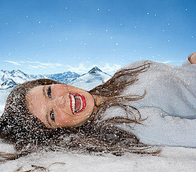 笑,女人,落下,雪