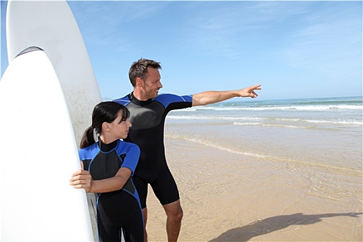 父亲,女儿,冲浪,海洋