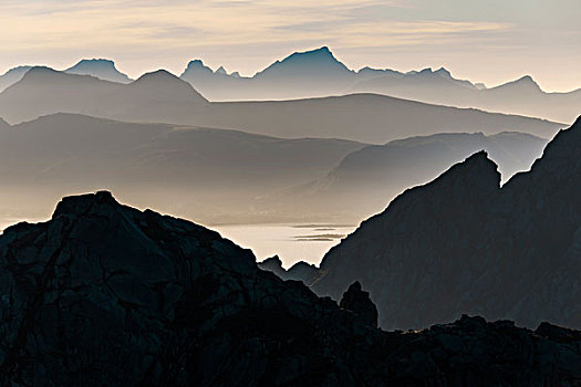 风景,山,上方,岛屿,罗弗敦群岛,诺尔兰郡,挪威,欧洲