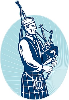 风笛手,玩,苏格兰,高地,风笛