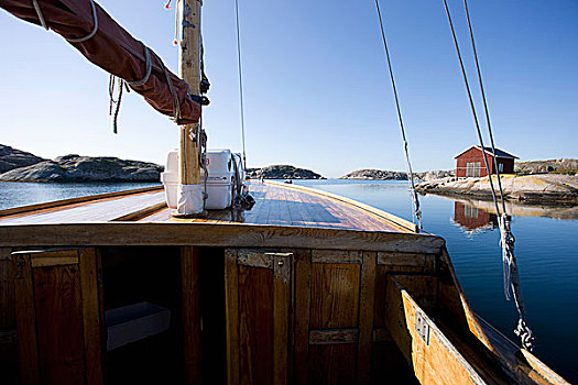风景,海洋,木质,小屋,渔船,瑞典
