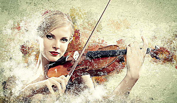 图像,美女,女性,小提琴手,演奏,彩色,背景