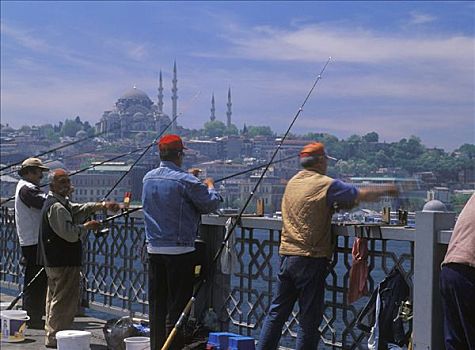 人,钓鱼,加拉达塔,桥,伊斯坦布尔,土耳其