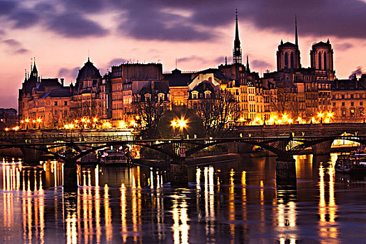塞纳河,夜景,巴黎,法国,欧洲