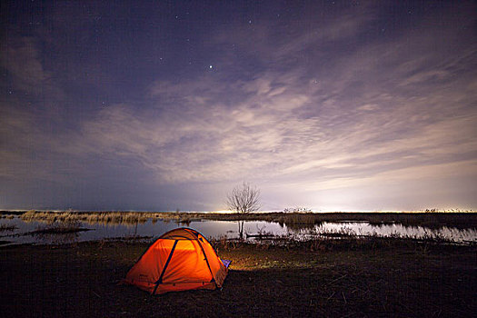 湖面,星空,云,帐篷