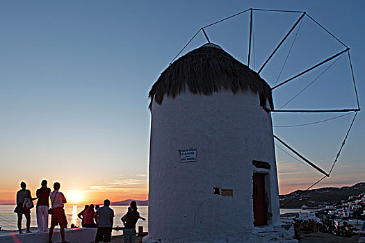 一个,风车,米克诺斯城,米克诺斯岛,基克拉迪群岛,爱琴海,希腊,欧洲