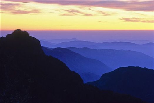 日落,国王峡谷,国家公园,内华达山脉,美国