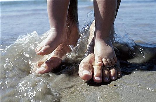 男人,父亲,孩子,婴儿,脚,水,海滩,海洋,夏天,假日