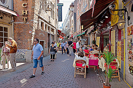 游客,街边咖啡厅,布鲁塞尔,比利时,比荷卢三国,欧洲