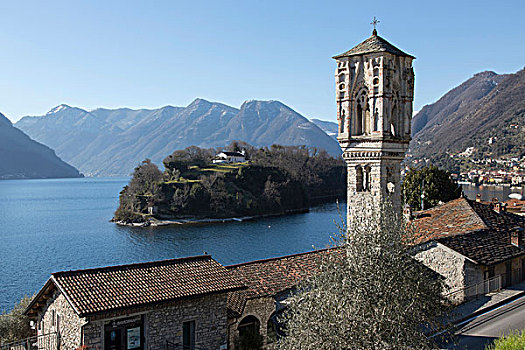 俯视图,屋顶,教堂钟,塔,科摩湖,意大利