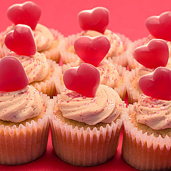 情人节,杯形蛋糕,爱情,心形,粉色背景