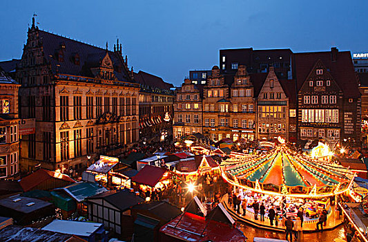 圣诞市场,市场,房子,黄昏,不莱梅,德国,欧洲