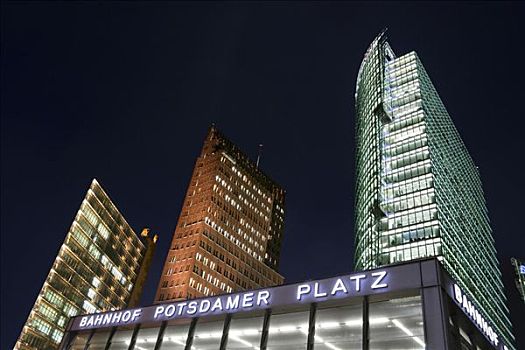 高层建筑,摩天大楼,入口,火车站,波兹坦广场,柏林,德国,欧洲
