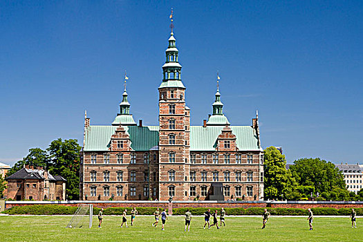 足球赛,草地,正面,城堡,哥本哈根,丹麦,欧洲