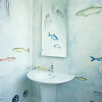 基座,盥洗池,浴室,涂绘,鱼