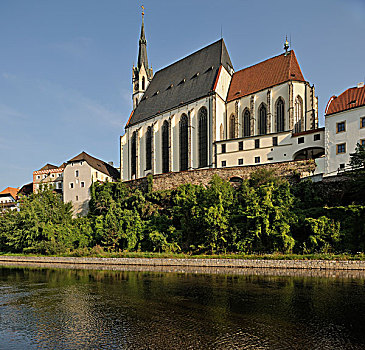 大教堂,高处,伏尔塔瓦河,河,捷克,克鲁姆洛夫,捷克共和国,欧洲