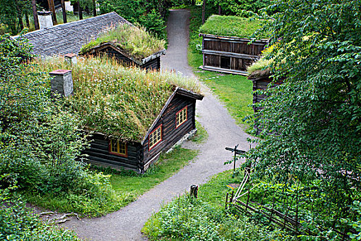 挪威,奥斯陆,民俗,博物馆,传统,历史,屋舍,草皮,屋顶,大幅,尺寸