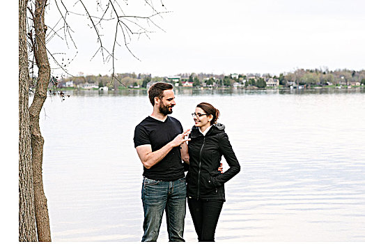 情侣,放松,湖,加拿大