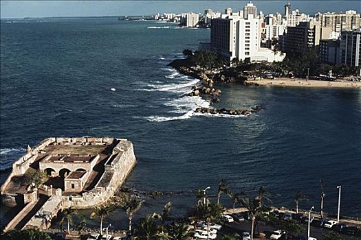俯拍,沿岸城市,波多黎各