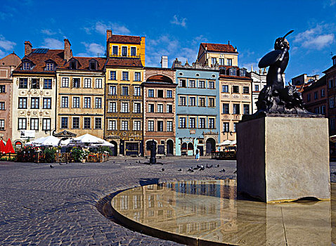 华沙,美人鱼,雕塑,市场,广场,老城,波兰