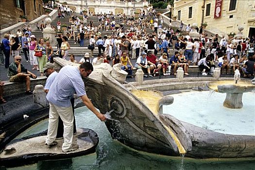 喷泉,西班牙广场,西班牙人,拥挤,背影,罗马,意大利,西班牙,欧洲