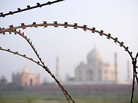 刺铁丝网,正面,泰姬陵,阿格拉,北方邦,印度