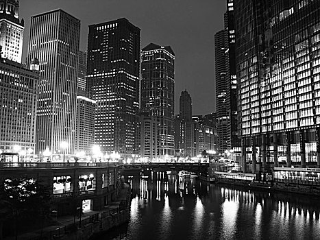 市区,芝加哥,黑白